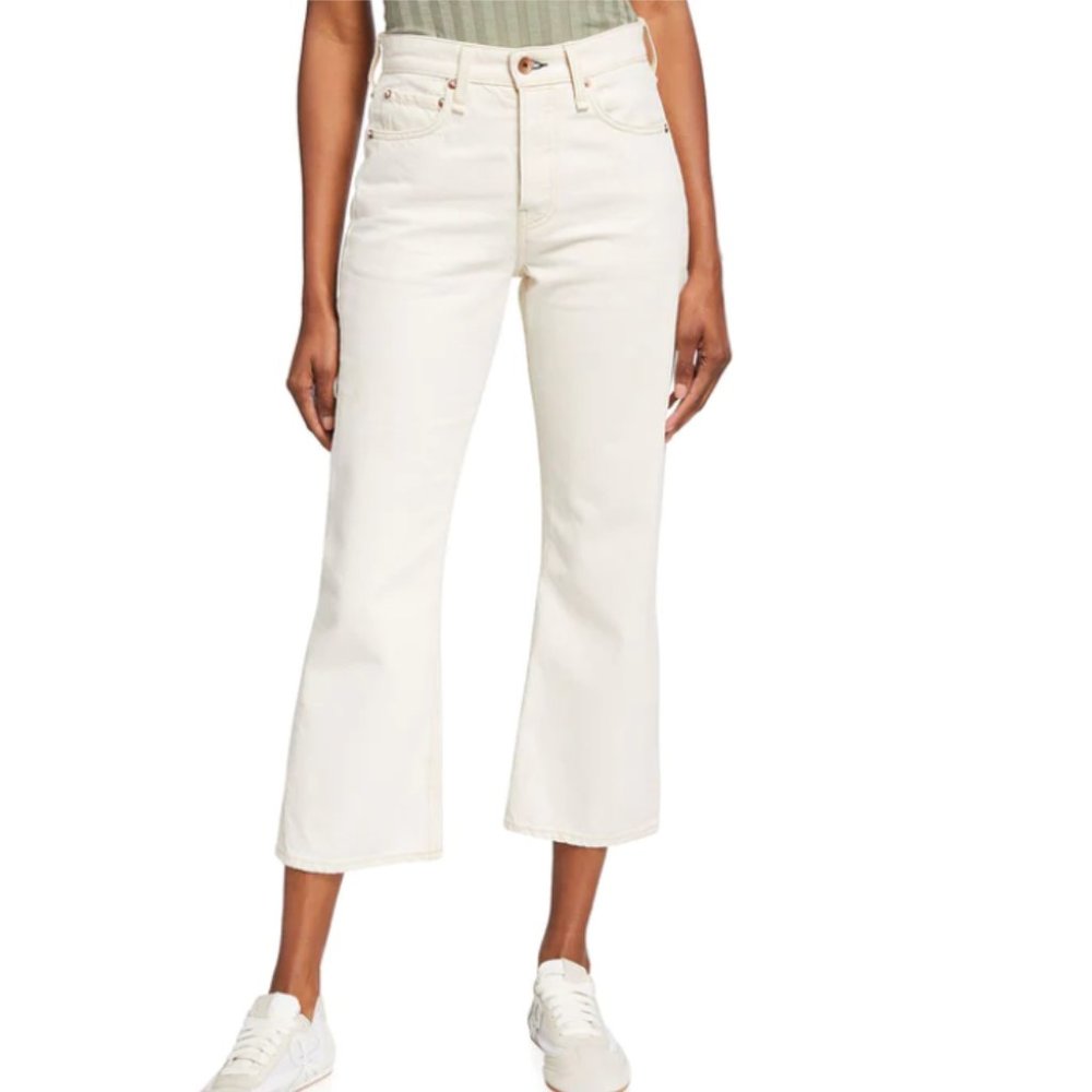 RAG & BONE WOMEN'S MAYA ECRU HIGH RISE ANKLE WIDE LEG JEANS